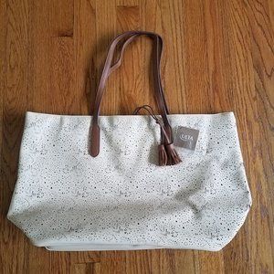 NWT ULTA Tote Beige Gold Perforated Laser Bag